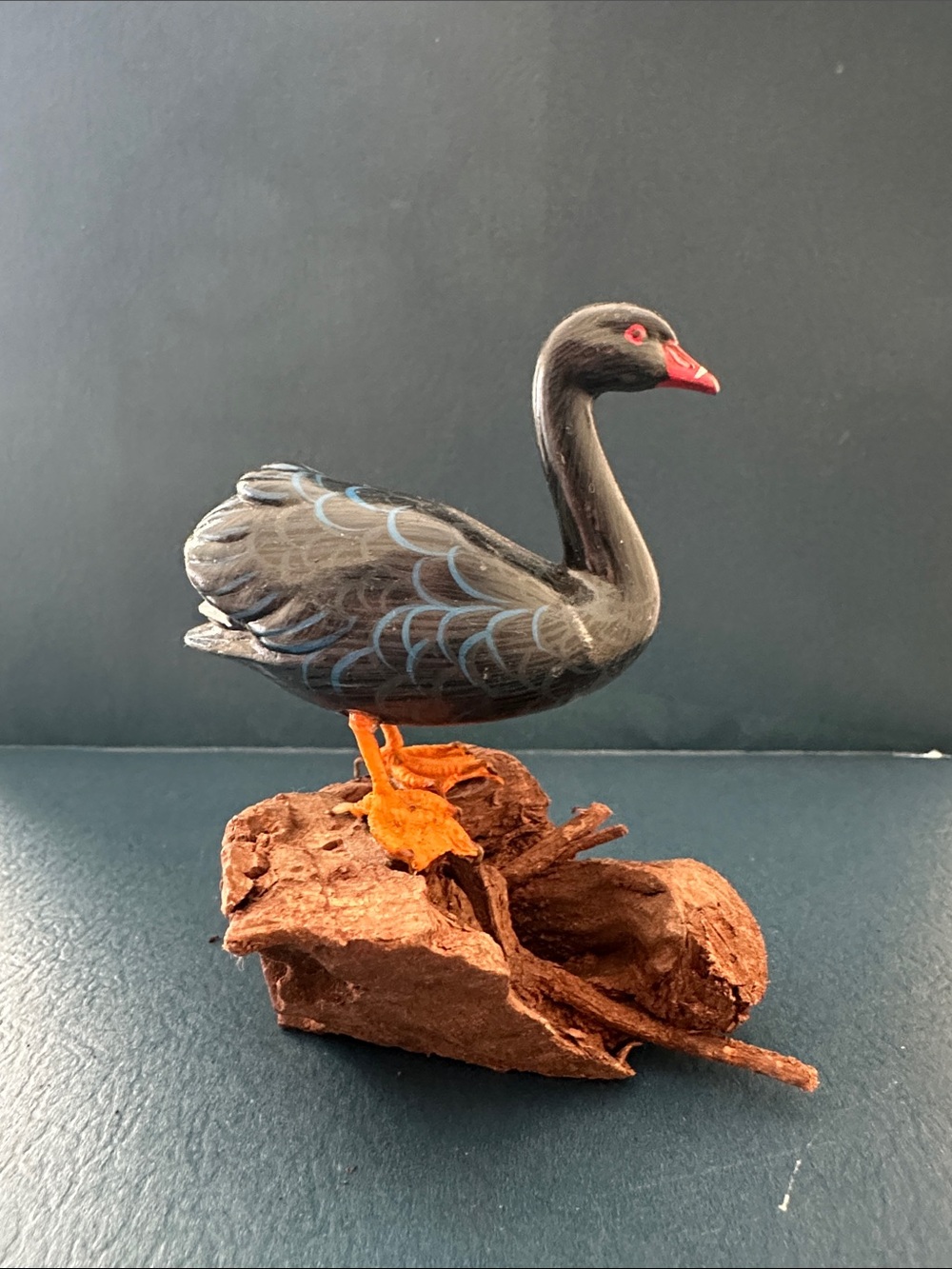 Vintage Hand-Painted Black Duck on Wood